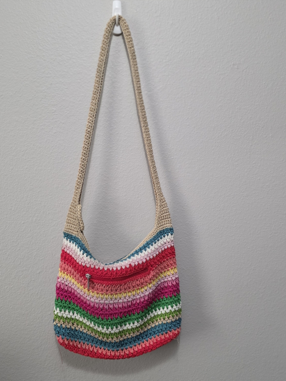 The Sak Crochet Multicolor Stripe Crossbody Bag - Beige Strap